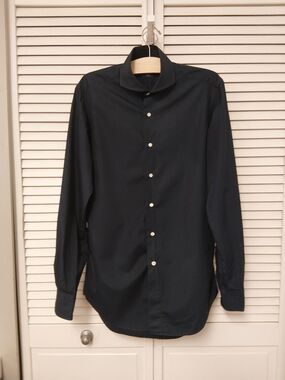 Kamakura Navy Blue Long-Sleeve Dress Shirt - Tailored Spread Collar